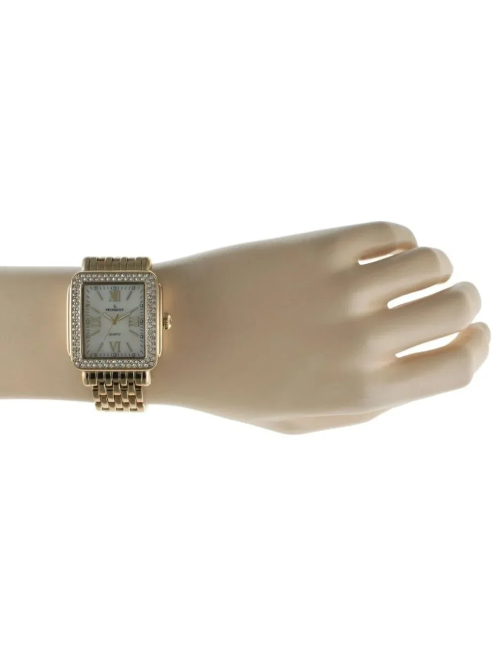 Women's Gold Analog Rectangle Crystal Decorated Bezel Numerals Bracelet Watch